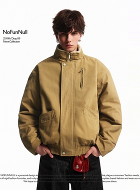 NOFUNNULL 美式复古加厚毛领棉衣男女秋冬boxy短款巴恩风工装外套