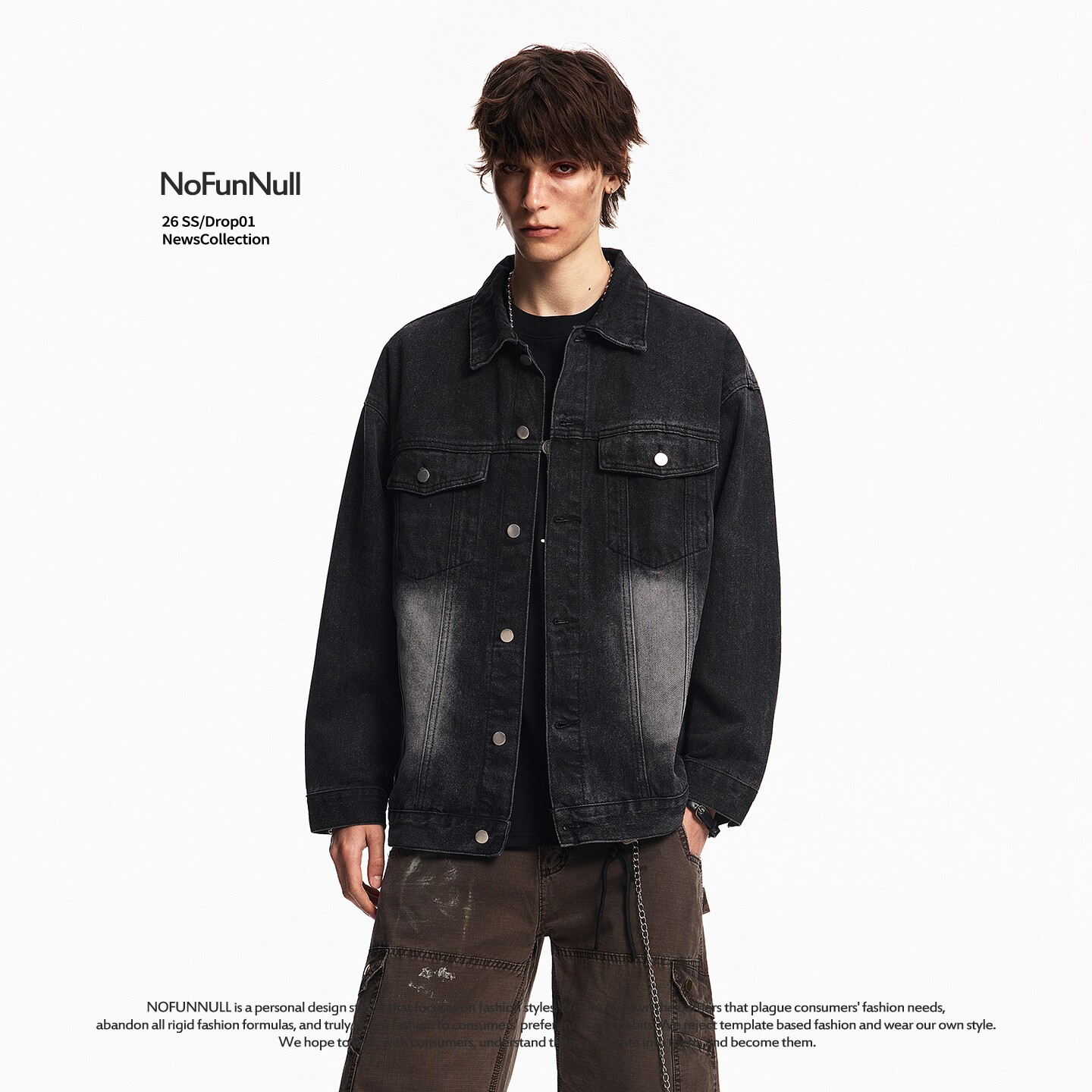 NOFUNNULL 美式复古牛仔夹克男女春季水洗做旧Cleanfit长袖外套潮