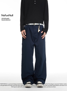 NOFUNNULL 美式复古工装直筒牛仔裤春季男女休闲宽松阔腿长裤子潮