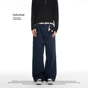 男女休闲宽松阔腿长裤 NOFUNNULL 子潮 春季 直筒牛仔裤 美式 复古工装