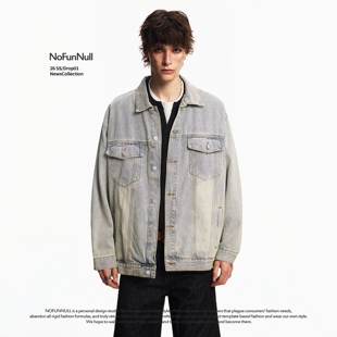 外套 Vintage做旧廓形长袖 NOFUNNULL美式 复古水洗牛仔夹克男女春季