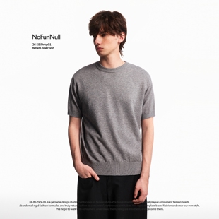 NOFUNNULL 简约老钱风绵羊毛针织衫夏季宽松慵懒基础款短袖上衣潮