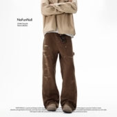 复古2021M版 型微喇牛仔裤 男高街磨烂铆钉直筒工装 NOFUNNULL美式 裤