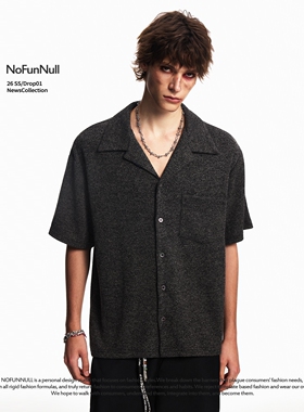 NOFUNNULL 美式复古老钱风针织短袖衬衫夏季男女宽松肌理感衬衣潮