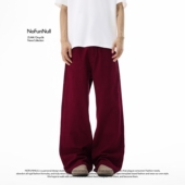 NOFUNNULL 潮 男宽松垂坠休闲长裤 美式 复古水洗安可拉红直筒牛仔裤
