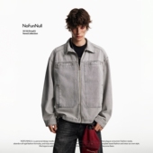 NOFUNNULL 上衣外套 男宽松廓形工装 美式 复古水洗做旧翻领夹克春季