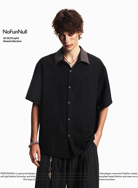 NOFUNNULL 美式复古老钱风莱赛尔短袖衬衫夏季男女肌理感拼接衬衣