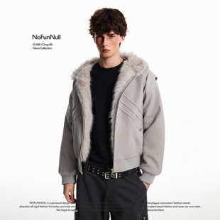 外套 宽松保暖短款 NOFUNNULL 重磅加厚毛领座山雕连帽棉衣男女冬季