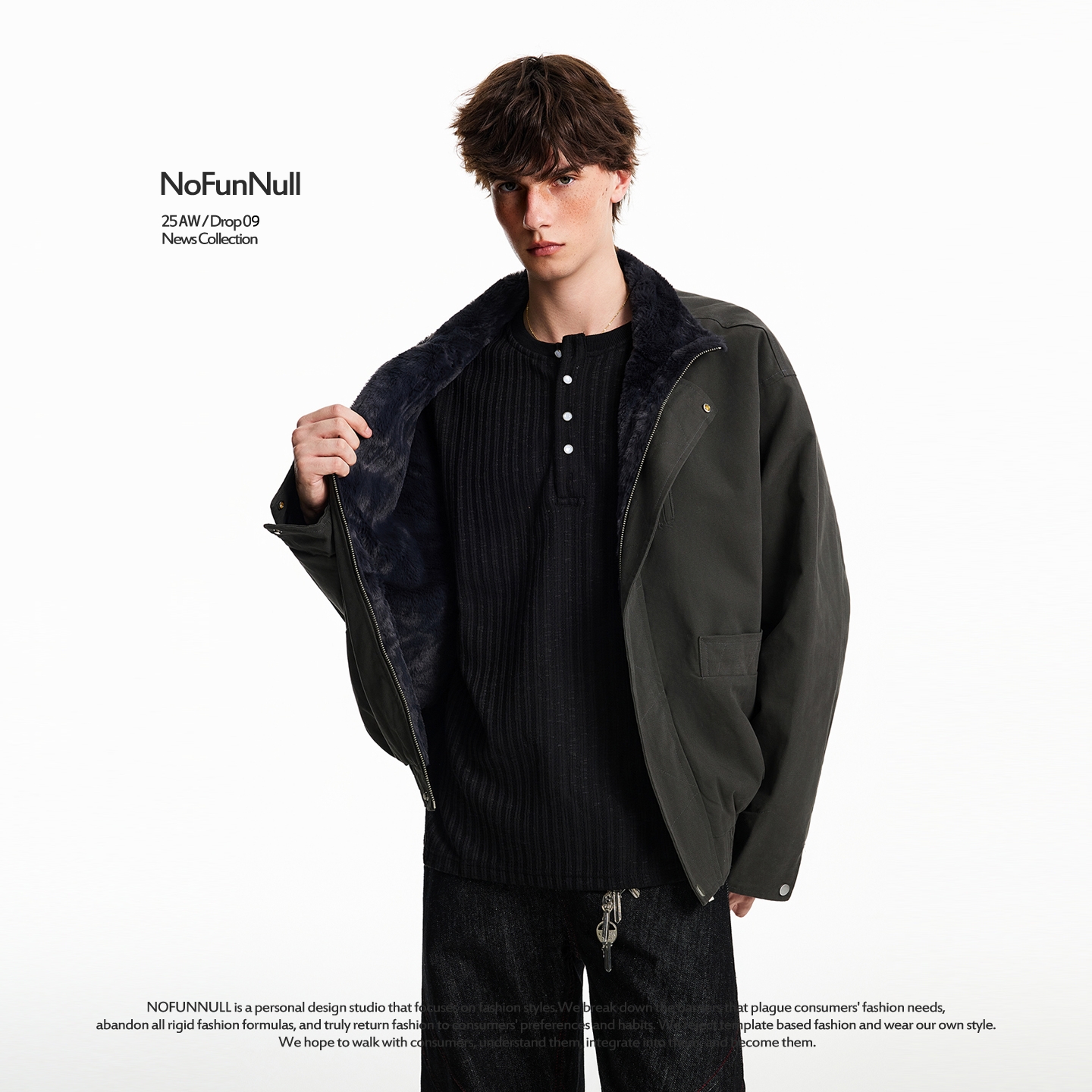 NOFUNNULL美式复古加绒毛领棉衣