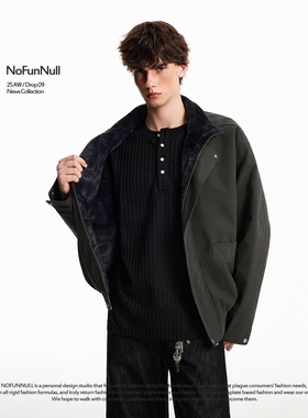 NOFUNNULL 美式复古Cleanfit加厚毛领棉衣男女秋冬加绒飞行员夹克