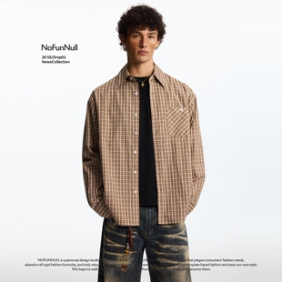 春季 男美式 新款 衬衫 高级感纯棉衬衣外套潮 复古格纹长袖 NOFUNNULL