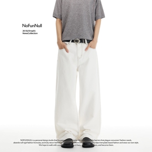 NOFUNNULL 美式cleanfit白色原牛水洗牛仔裤春季男女宽松直筒长裤