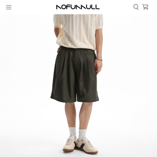 NOFUNNULL美式纯色直筒休闲短裤