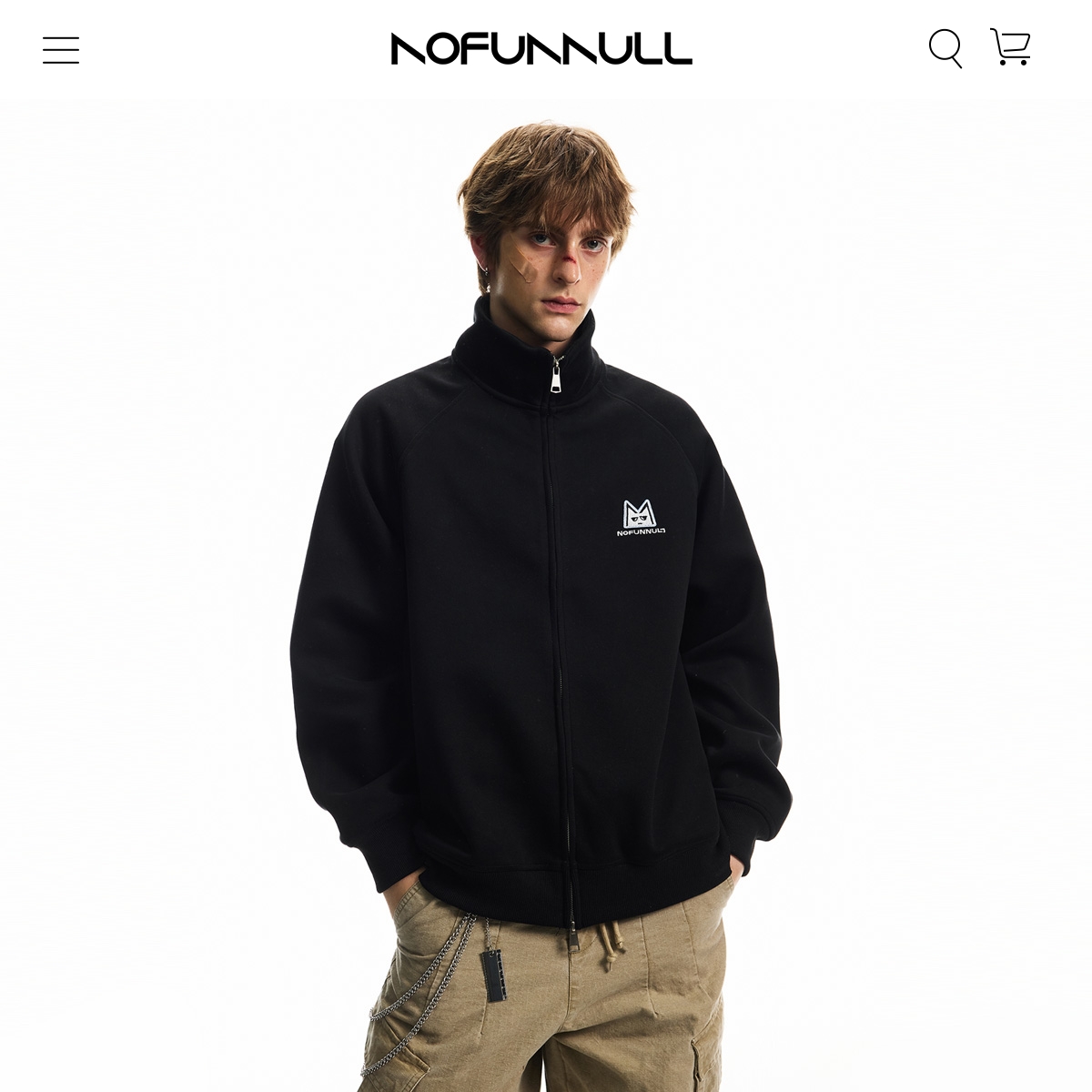 [李宏毅同款] NOFUNNULL美式复古立领开衫卫衣男女百搭情侣外套潮