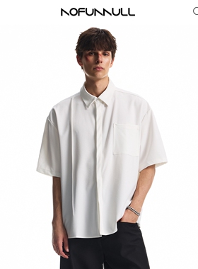 NOFUNNUL夏季美式抗皱基础天然贝母扣翻领短袖衬衫男女宽松简约潮