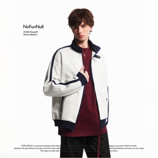 卫衣春季 复古撞色立领开衫 男女运动宽松夹克外套潮 美式 NOFUNNULL