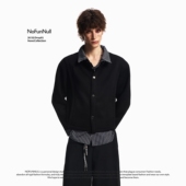 NOFUNNULL 男女条纹拼接外套 领卫衣春季 美式 vibe设计感假两件衬衫