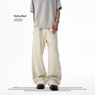 NOFUNNULL310g长绒棉立体结构裥褶休闲裤 女 男宽松直筒垂坠A字卫裤