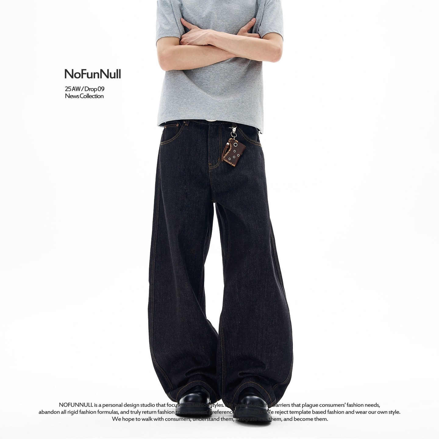 NOFUNNULL 美式复古原牛黑Cleanfit弯刀牛仔裤男秋直筒阔腿长裤子,男装,牛仔裤,淘宝优惠券,粉丝福利购,淘宝优惠卷