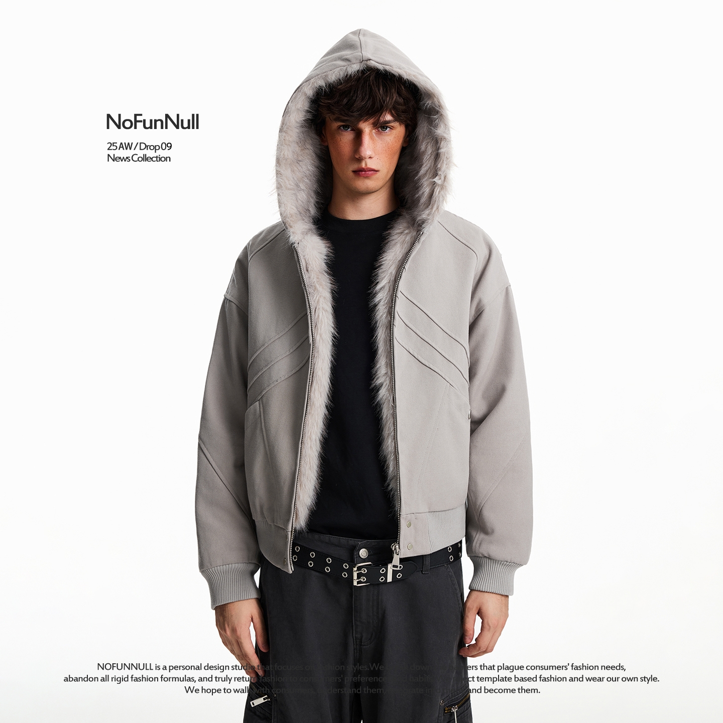 NOFUNNULL裁剪帆布座山雕厚棉衣