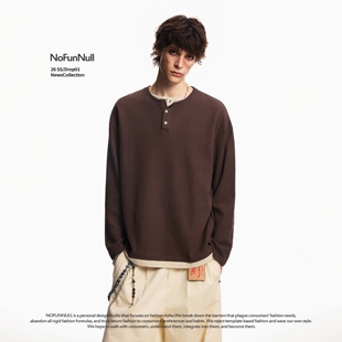 T恤男女老钱风高质上衣打底衫 假两件亨利领长袖 新款 NOFUNNULL春季