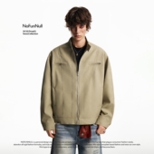 男巴恩风休闲上衣外套 复古解构廓形立领PU夹克春季 NOFUNNULL 美式