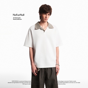 POLO衫 假两件条纹V领拼接短袖 男女设计感学院风T恤 夏季 NOFUNNULL