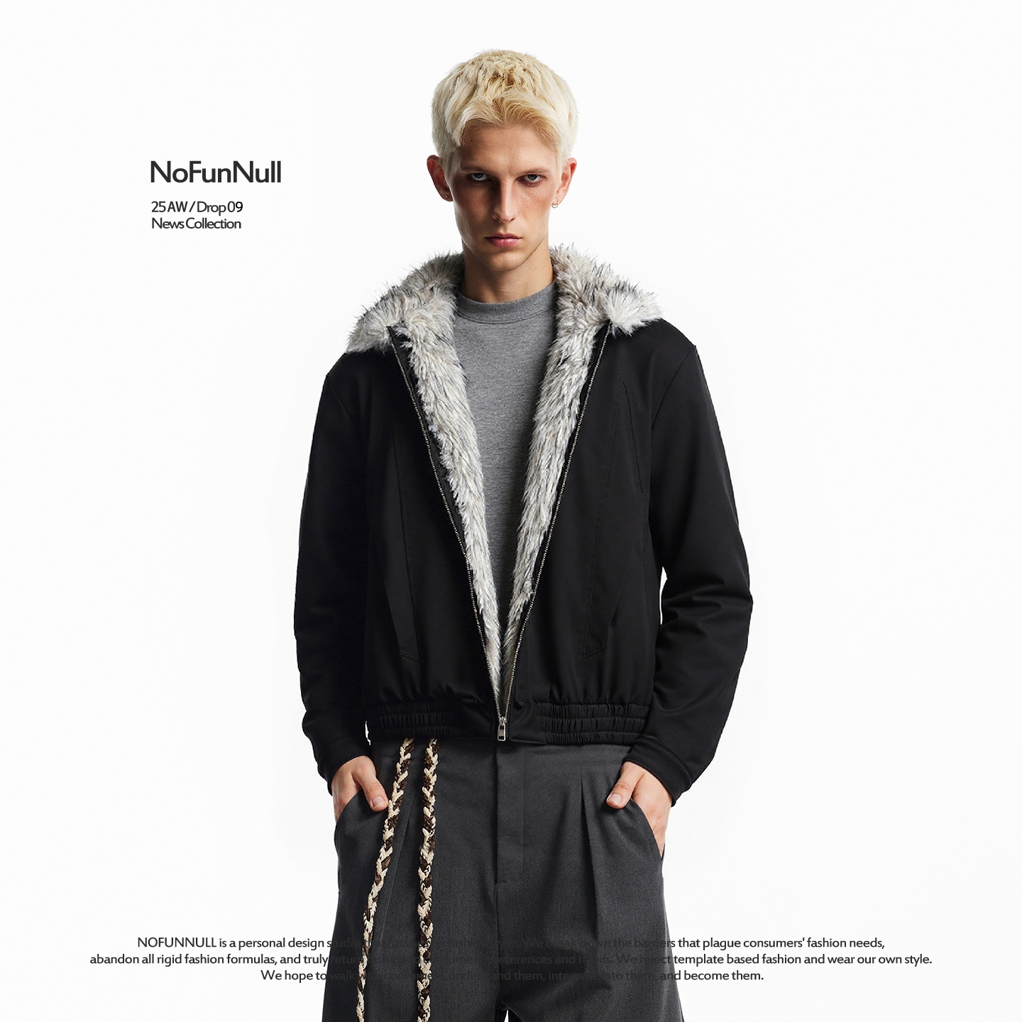 NOFUNNULL仿狼毛加绒座山雕棉衣