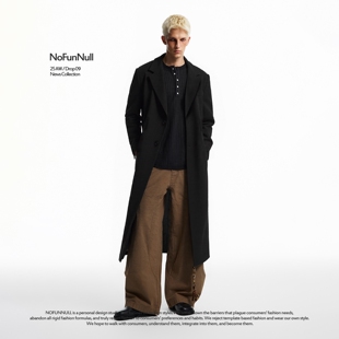 NOFUNNULL cleanfit高质风衣外套潮 秋冬高级感垫肩毛呢大衣男美式