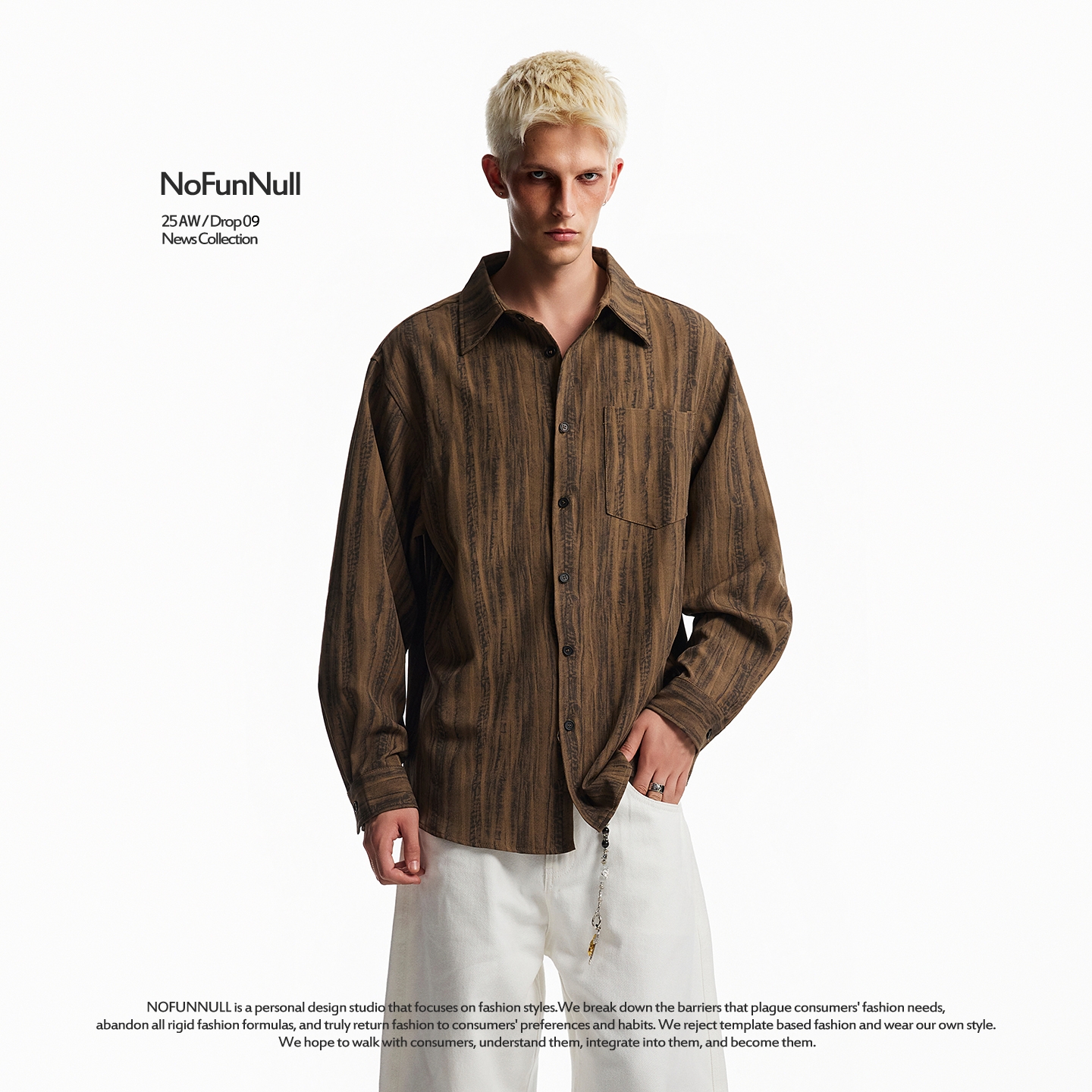 NOFUNNULL美式扎染条纹长袖衬衫