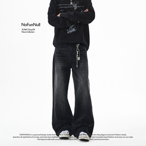 NOFUNNULL高级感黑灰水洗牛仔裤