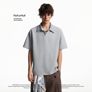 夏季 POLO衫 男女拼接假两件T恤潮 学院风条纹翻领短袖 NOFUNNULL美式