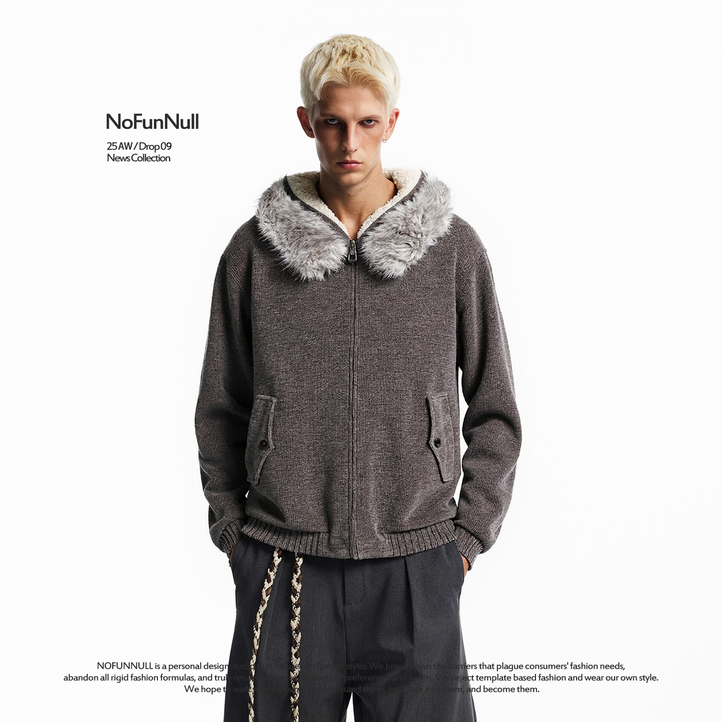 NOFUNNULL可拆卸毛领双面穿棉衣