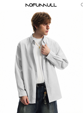 NOFUNNULL春季美式高级感条纹衬衫男宽松休闲cityboy蓝色衬衣外套