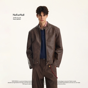 潮流高街痞帅机车外套 复古哈灵顿皮衣夹克男女秋季 NOFUNNULL 美式