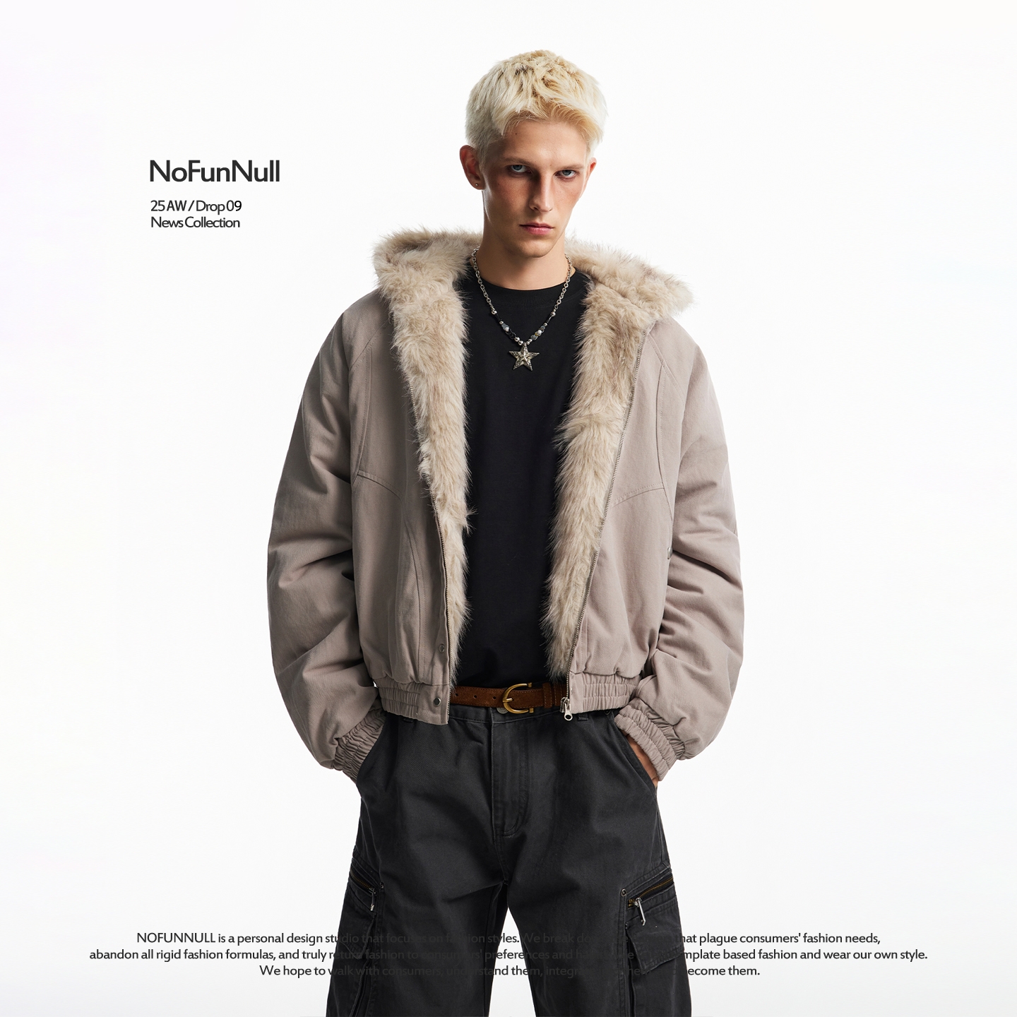 NOFUNNULL 秋冬加厚座山雕解构短款棉服夹克男女美式复古棉衣外套