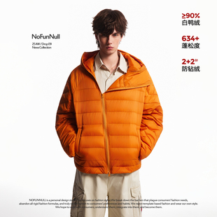 NOFUNNULL 美式设计感斜拉链连帽羽绒服男冬季90白鸭绒排骨服外套