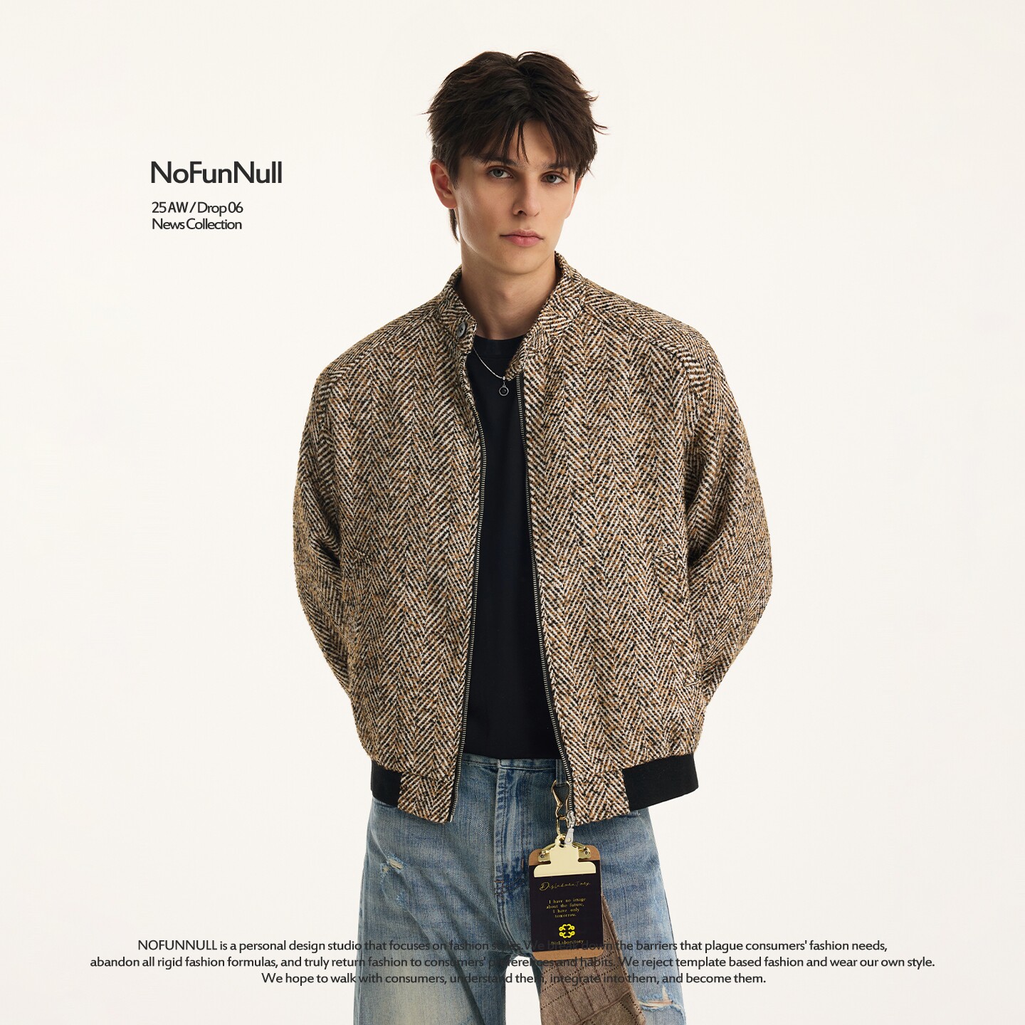 NOFUNNULL 美式cleanfit小香风毛呢立领夹克男女秋复古老钱风外套,男装,夹克,淘宝优惠券,粉丝福利购,淘宝优惠卷