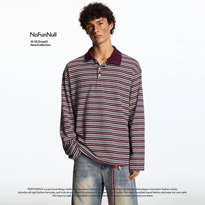 NOFUNNULL美式复古拼接条纹卫衣