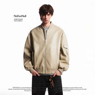 飞行工装 cleanfit油蜡PU皮衣外套男春季 棒球领夹克 美式 NOFUNNULL