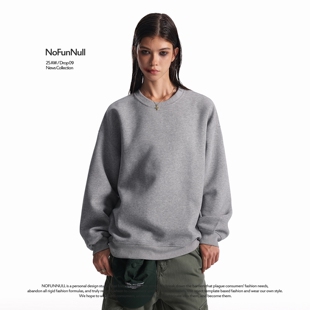 T恤 宽松高质长袖 NOFUNNULL400g重磅美式 cleanfit圆领卫衣男女秋季