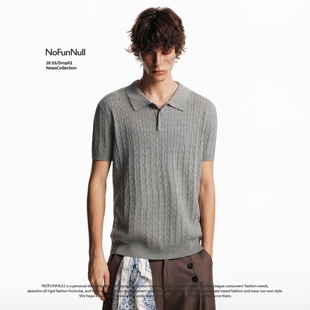 NOFUNNULL美式复古老钱风麻花纹POLO领针织衫男女夏季宽松休闲tee
