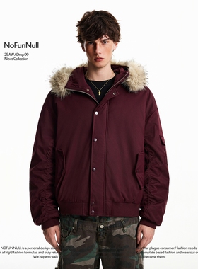 NOFUNNULL 重磅加厚可拆毛领派克服棉衣高级感短款飞行员夹克棉服