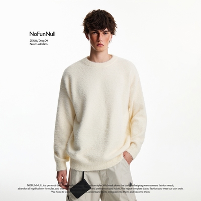 NOFUNNULL美式纯色重磅圆领毛衣