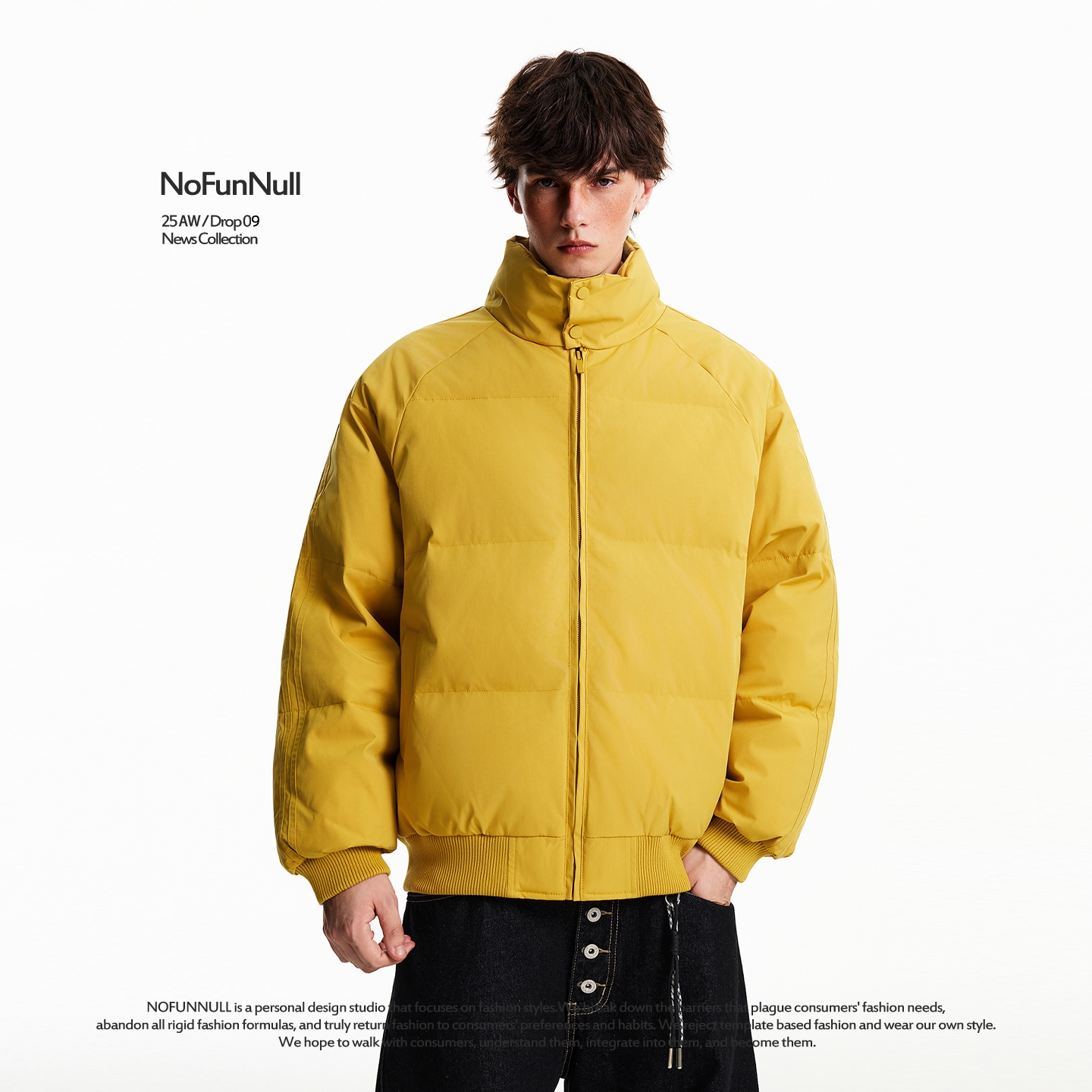 NOFUNNULL复古立领加厚纯色棉服