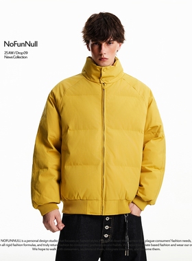 NOFUNNULL 美式复古立领加厚纯色棉服男女秋冬情侣面包服保暖外套