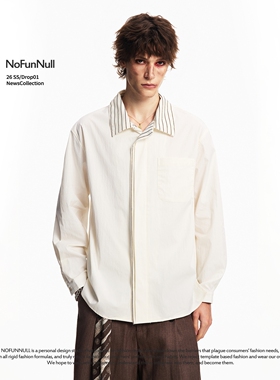 NOFUNNULL 美式cleanfit条纹翻领长袖衬衫男女春季高质学院风衬衣