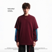 T春季 NOFUNNULL美式 复古假两件长袖 男设计感宽松情侣小众打底上衣