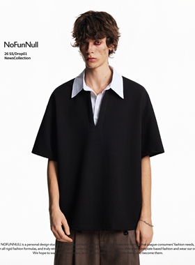 NOFUNNULL美式假两件衬衫领短袖T恤夏季男女痞帅高级感套头POLO衫