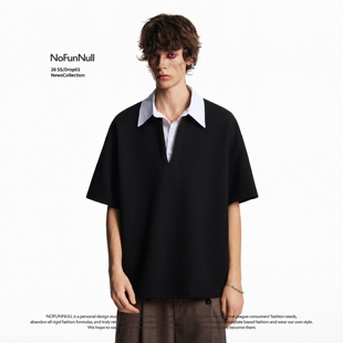 男女痞帅高级感套头POLO衫 NOFUNNULL美式 T恤夏季 领短袖 假两件衬衫